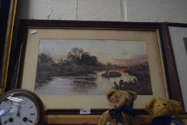 Riverside scene, framed and glazed