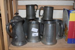 Collection of various pewter tankards