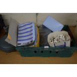 Crate containing a mixed quantity of plumbing fittings, hazard tape etc