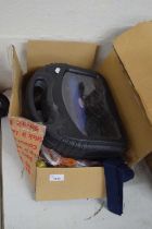 Box of mixed tools to include battery drill, wall plugs, Dremmel cutter etc