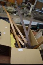 A box of vintage tools, rules etc