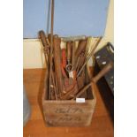 Vintage wooden crate including tools