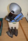 Mixed lot to include vintage irons, enamel bread bin etc