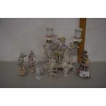 Collection of various continental porcelain figures, candelabra etc