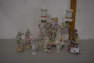 Collection of various continental porcelain figures, candelabra etc