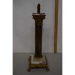 A brass and alabaster corinthian column type table lamp