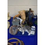 A tray of various assorted ornaments, radio control clocks etc