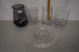 A collection of various glass vases, bowls etc