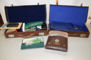 Masonic Interest - Two cases of various base metal and silver Masonic jewels, assorted ephemera,