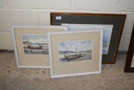 Doris Brown, a group of three watercolour studies, a river scene and moored boats