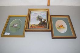 James J Allen, a group of three small oil studies, two of birds another of a poppy field (3)