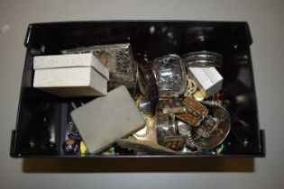 Box of various assorted costume jewellery, small silver topped jug