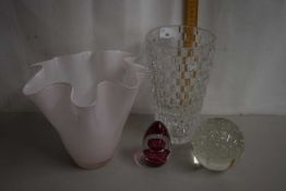 Two Art Glass vases together with two glass paperweights (4)