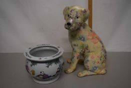 A Chinese jardiniere and a model dog