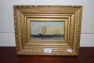 19th Century school small study of a ship on rough seas, gilt framed, 33cm wide including frame