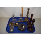 A tray of various assorted candlesticks and other items