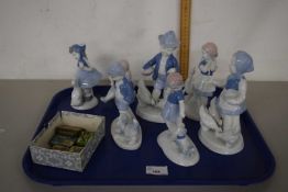 Collection of Gerold porcelain figures together with a quantity of cases of gramophone needles