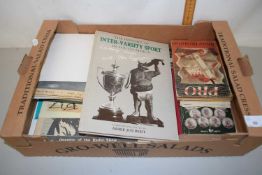 A box of various books to include Talks with Old Yorkshire Cricketers, The On.FS.Jackson, Bruce