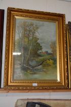 Late 19th or early 20th Century British school study of a riverside scene, oil on canvas