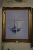 Modern oil on canvas study of moored boats