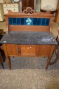A late Victorian marble top and tile back wash stand
