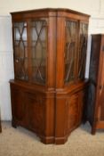 A pair of large mahogany veneered four door corner display cabinets