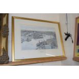 Leonard Squirrel, The Port of Ipswich from the Big Gas Holder, coloured print, framed