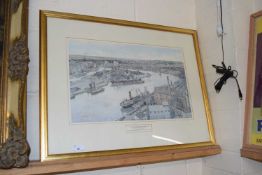 Leonard Squirrel, The Port of Ipswich from the Big Gas Holder, coloured print, framed