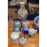 Mixed Lot: Reproduction Chinese ginger jars, a Mocha mug, floral encrusted vase and other items