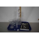 Mixed Lot: Decanter, clear drinking glasses, glass vase, boxed bar set etc