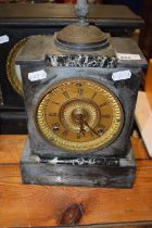 A slate and marble cased mantel clock together with a larger ebonised wood cased mantel clock (2)