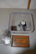 Box of assorted items to include Flowers from the Holy Land, olive wood cased book of dried flowers,