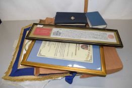 A collection of various Masonic related items to include an Essex sash, a Masonic Bible, a copy of