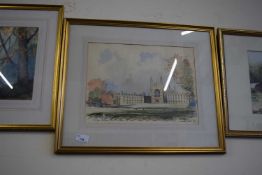 Derek Abel, Kings College, Cambridge, watercolour, framed and glazed