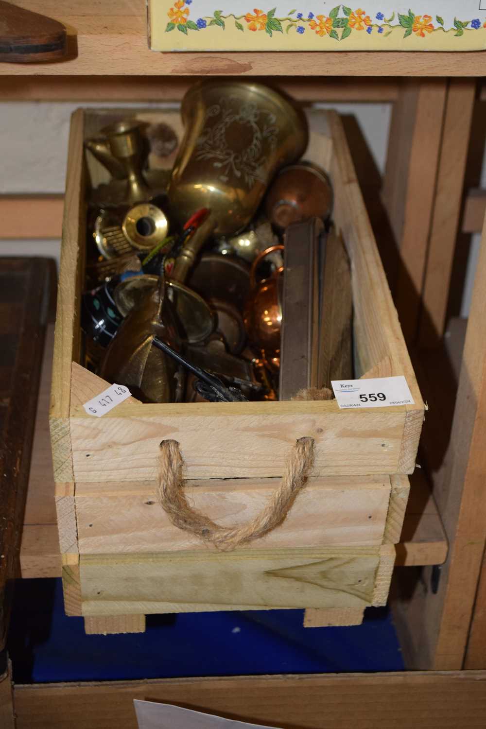 A box of various assorted brass ornaments and other items