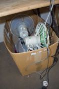Box of various assorted electric fans etc