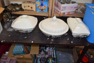 Three large metal framed and porcelain serving dishes