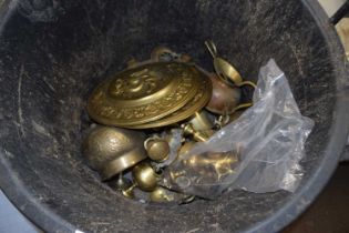 A large mixed lot of various assorted brass ornaments, wall plates etc