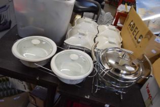Mixed Lot: Various metal framed and porcelain serving dishes