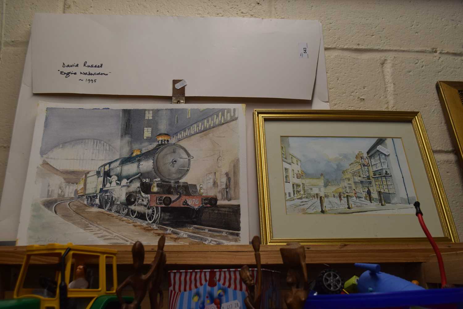 David Russell, study of a locomotive, watercolour, unframed plus a further David Russell