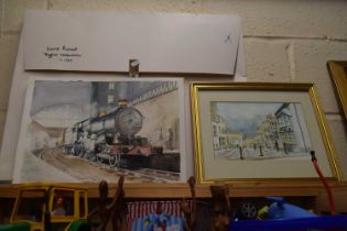 David Russell, study of a locomotive, watercolour, unframed plus a further David Russell
