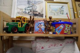 Mixed Lot: Toy tractor, various other children's toys, small carved African figures