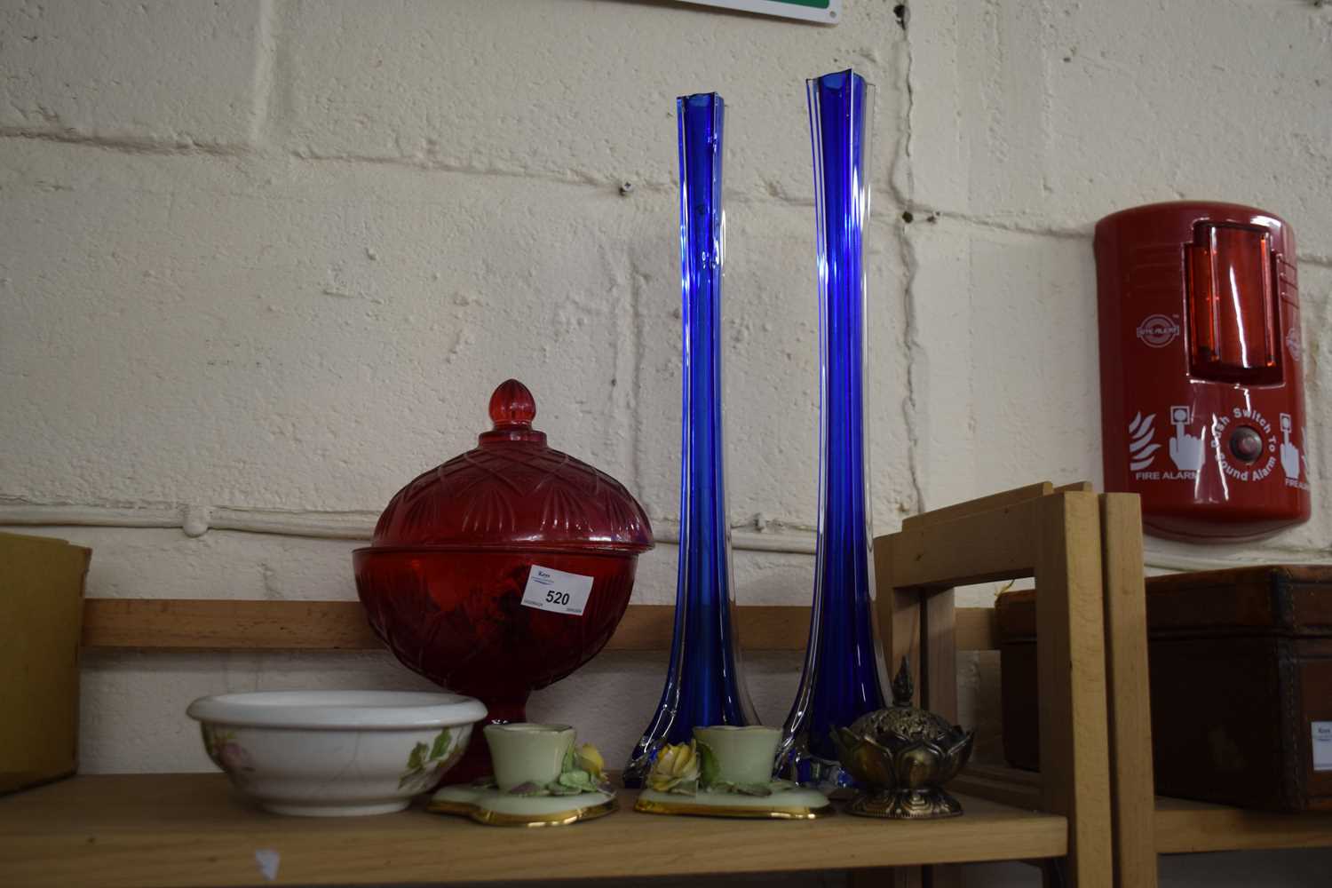 Mixed Lot: Pair of blue Art Glass vases and other items