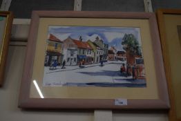David Eley, study of The High Street, Holt, watercolour, framed and glazed