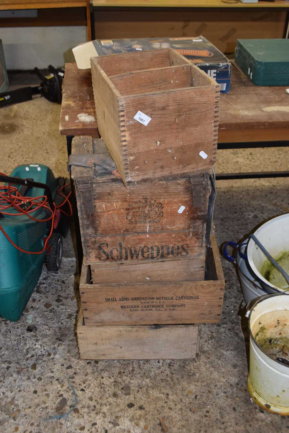 Five vintage wooden crates