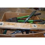 Box of shed clearance items to include loppers, pruners etc