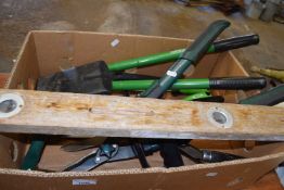 Box of shed clearance items to include loppers, pruners etc