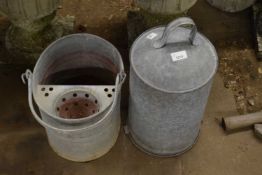 Galvanised bucket together with a galvanised feeder (a/f)