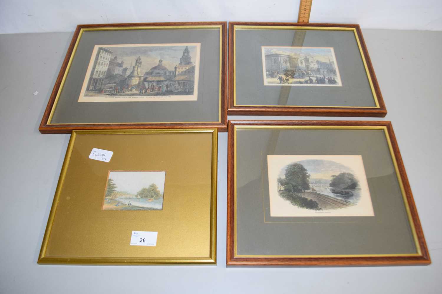 A group of four framed prints, views of Richmond Bridge and Newgate Old Bailey