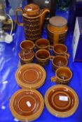 Group of Hornsea pottery pot and cover, various sid plates, cups and saucers and jar